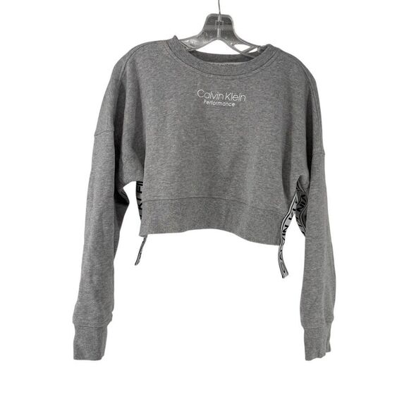 Calvin Klein Sweatshirt Performance Crop Gray Womens Size S Logo Pullover Crew - Picture 1 of 7